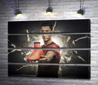 Модульная картина "Криштиану Роналду (Cristiano Ronaldo) рекламирует футбольные бутсы от фирмы Nike"