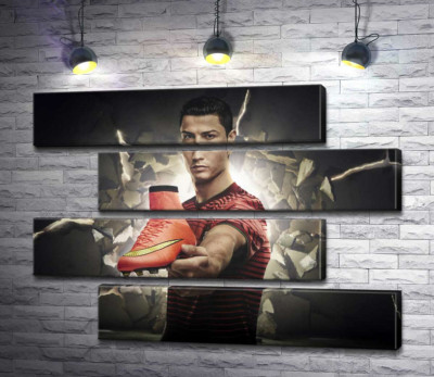 Модульна картина "Кріштіану Роналду (Cristiano Ronaldo) рекламує футбольні бутси від фірми Nike"