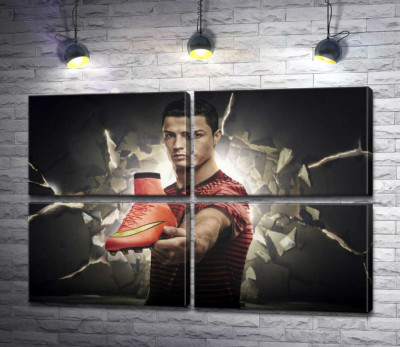 Модульна картина "Кріштіану Роналду (Cristiano Ronaldo) рекламує футбольні бутси від фірми Nike"