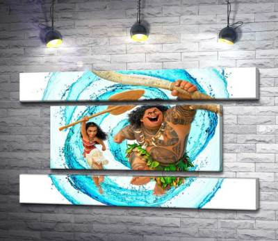 Модульна картина "Принцеса Моана (Moana) та напівбог Мауї (Maui) на постері до мультфільму"