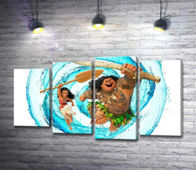 Модульна картина "Принцеса Моана (Moana) та напівбог Мауї (Maui) на постері до мультфільму"