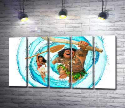 Модульна картина "Принцеса Моана (Moana) та напівбог Мауї (Maui) на постері до мультфільму"