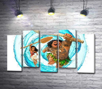 Модульна картина "Принцеса Моана (Moana) та напівбог Мауї (Maui) на постері до мультфільму"