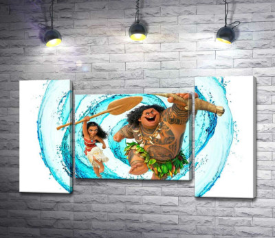 Модульна картина "Принцеса Моана (Moana) та напівбог Мауї (Maui) на постері до мультфільму"
