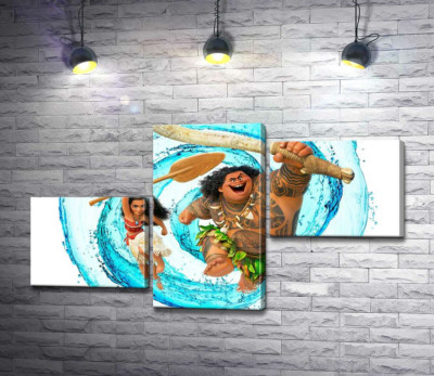 Модульна картина "Принцеса Моана (Moana) та напівбог Мауї (Maui) на постері до мультфільму"