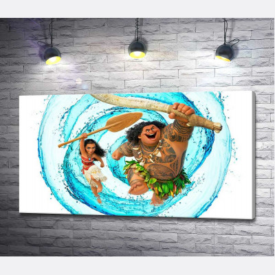 Принцесса Моана (Moana) и полубог Мауи (Maui) на постере к мультфильму