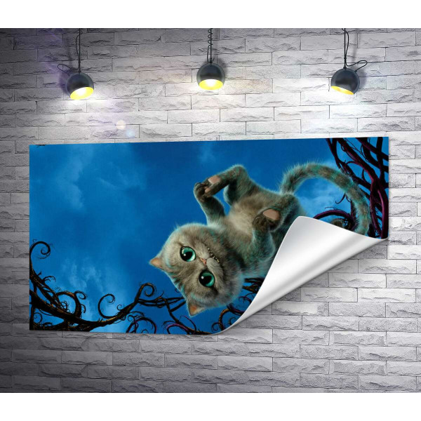 Чеширский кот широко улыбается на постере к фильму "Алиса в стране чудес" (Alice in Wonderland)