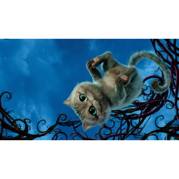 Чеширський кіт широко посміхається на постері до фільму "Аліса в країні див" (Alice in Wonderland)