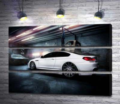 Модульная картина "Белый блеск автомобиля BMW M6 Gran Coupé"