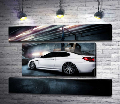 Модульна картина "Білий блиск автомобіля BMW M6 Gran Coupé"