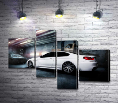 Модульна картина "Білий блиск автомобіля BMW M6 Gran Coupé"