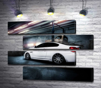 Модульна картина "Білий блиск автомобіля BMW M6 Gran Coupé"