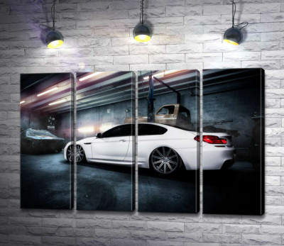 Модульна картина "Білий блиск автомобіля BMW M6 Gran Coupé"