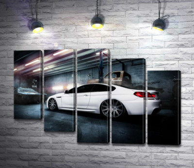 Модульная картина "Белый блеск автомобиля BMW M6 Gran Coupé"