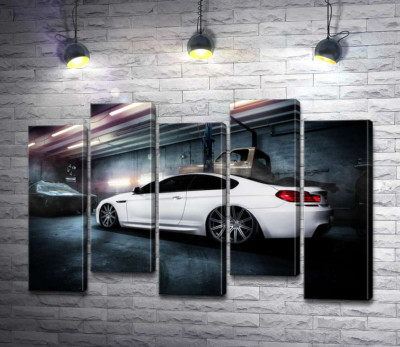 Модульна картина "Білий блиск автомобіля BMW M6 Gran Coupé"