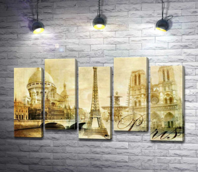 Главные здания Парижа: Эйфелева башня (Eiffel tower), Нотр-Дам-де-Пари (Notre dame de Paris) и базилика Сакре-Кер (Basilique du Sacre Cœur)