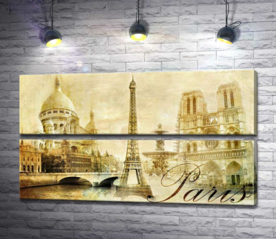Главные здания Парижа: Эйфелева башня (Eiffel tower), Нотр-Дам-де-Пари (Notre dame de Paris) и базилика Сакре-Кер (Basilique du Sacre Cœur)