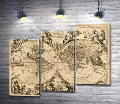 Карта півкуль Землі 1694 року, авторства французького картографа Юбера Жайо (Hubert Jaillot)