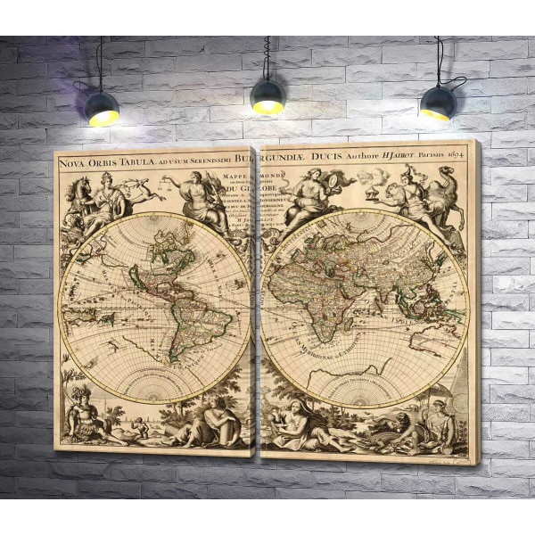 Карта полушарий Земли 1694 года, авторства французского картографа Юбера Жайо (Hubert Jaillot)