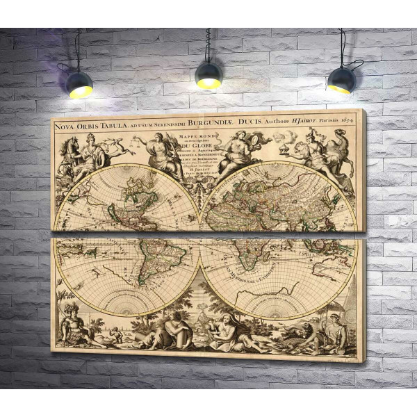 Карта полушарий Земли 1694 года, авторства французского картографа Юбера Жайо (Hubert Jaillot)