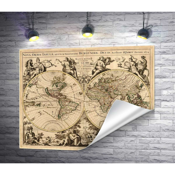 Карта півкуль Землі 1694 року, авторства французького картографа Юбера Жайо (Hubert Jaillot)
