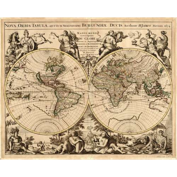 Карта півкуль Землі 1694 року, авторства французького картографа Юбера Жайо (Hubert Jaillot)