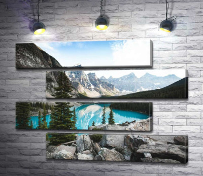 Модульна картина "Вид на озеро Морейн (Moraine Lake) зі скелястої вершини "
