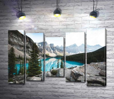 Модульная картина "Вид на озеро Морейн (Moraine Lake) со скалистой вершины"