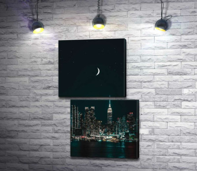 Модульна картина "Серп Місяця зійшов над нічним мегаполісом"