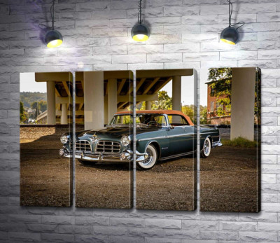 Модульная картина "Темный автомобиль кабриолет Chrysler 1955 стоит в тени моста"