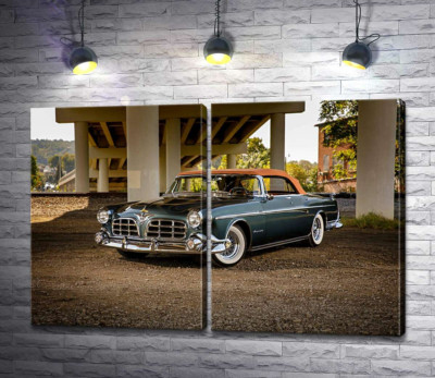Модульная картина "Темный автомобиль кабриолет Chrysler 1955 стоит в тени моста"