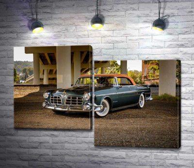 Модульная картина "Темный автомобиль кабриолет Chrysler 1955 стоит в тени моста"