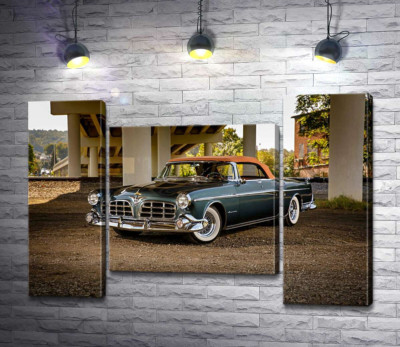 Модульная картина "Темный автомобиль кабриолет Chrysler 1955 стоит в тени моста"
