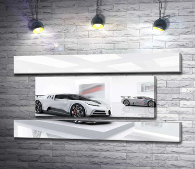 Модульна картина "Білий блиск спортивного автомобіля Бугатті (Bugatti Centodieci)"