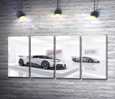 Білий блиск спортивного автомобіля Бугатті (Bugatti Centodieci)