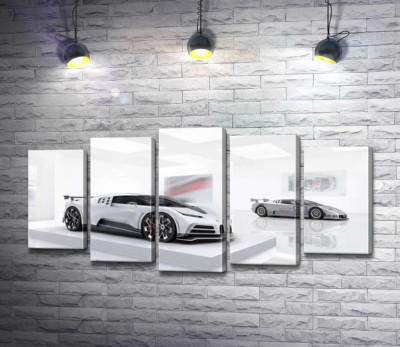 Модульная картина "Белый блеск спортивного автомобиля Бугатти (Bugatti Centodieci)"