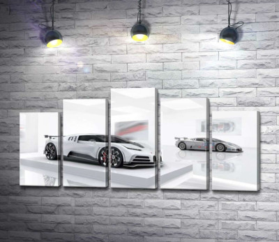 Модульна картина "Білий блиск спортивного автомобіля Бугатті (Bugatti Centodieci)"