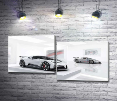 Модульная картина "Белый блеск спортивного автомобиля Бугатти (Bugatti Centodieci)"