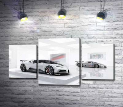 Модульна картина "Білий блиск спортивного автомобіля Бугатті (Bugatti Centodieci)"