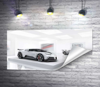 Белый блеск спортивного автомобиля Бугатти (Bugatti Centodieci)