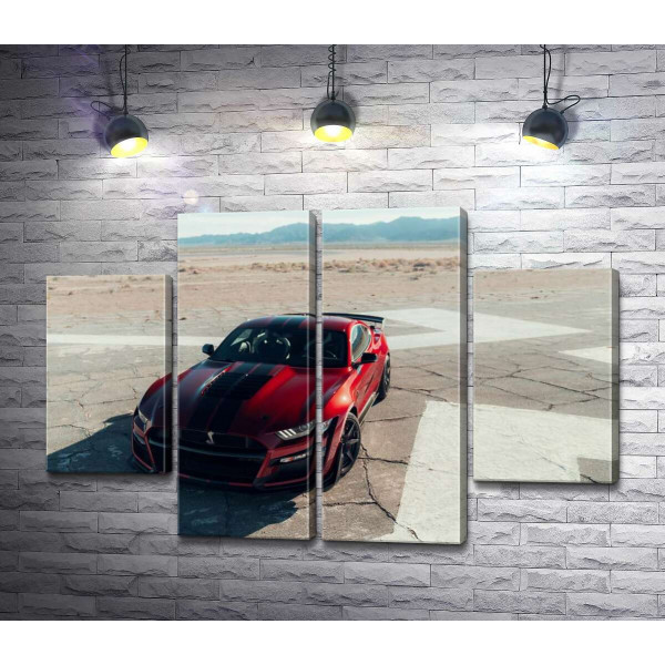 Червоний Ford Mustang Shelby GT500 на пустельній трасі