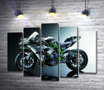 Модульна картина "Чорний блиск мотоцикла Kawasaki Ninja"