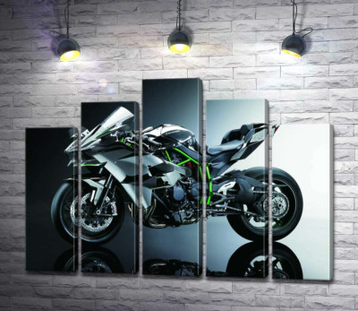 Модульна картина "Чорний блиск мотоцикла Kawasaki Ninja"