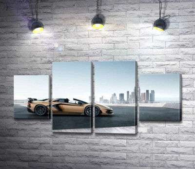 Модульна картина "Золотий автомобіль Ламборгіні (Lamborghini Aventador) із чорними елементами"