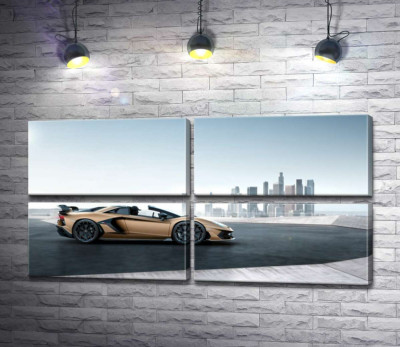 Модульна картина "Золотий автомобіль Ламборгіні (Lamborghini Aventador) із чорними елементами"