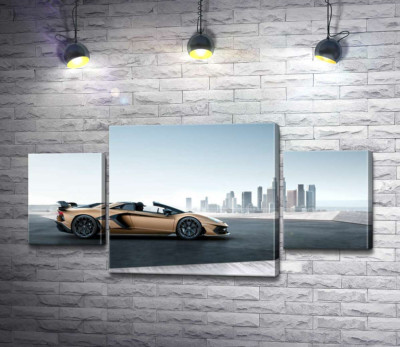 Модульна картина "Золотий автомобіль Ламборгіні (Lamborghini Aventador) із чорними елементами"