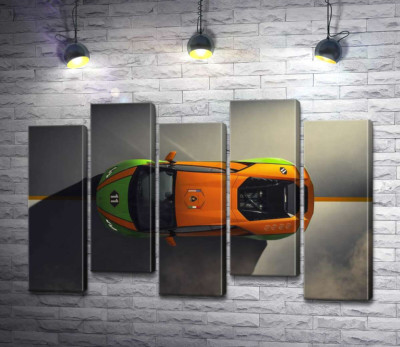 Оранжево-зеленая яркость эксклюзивной модели автомобиля Ламборгини (Lamborghini Huracan Evo GT Celebration)