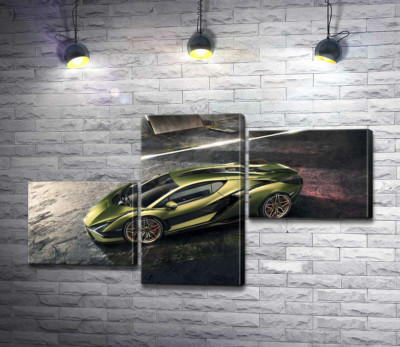 Модульная картина "Автомобиль супергибрид Ламборгини (Lamborghini Sian)"