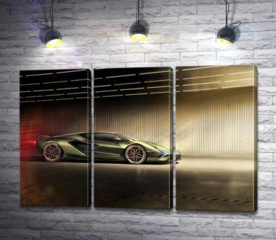 Модульная картина "Зеленый блеск автомобиля Ламборгини (Lamborghini Sian)"