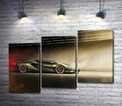 Модульна картина "Зелений блиск автомобіля Ламборгіні (Lamborghini Sian)"